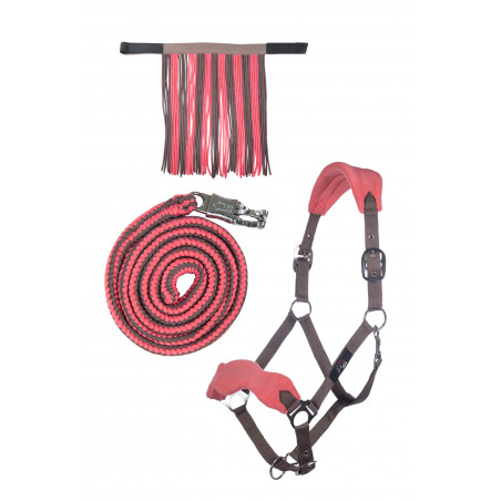 Set de cabestro HKM con mosquetón antipánico y flecos desmontables