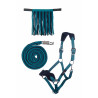 Set de cabestro HKM con mosquetón antipánico y flecos desmontables - Petróleo / azul marino