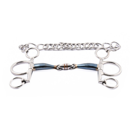 Mors Pelham Jump'In ramas pequeñas doble rotura acero azul