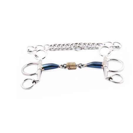 Mors Pelham Jump'In ramas pequeñas doble rotura acero azul y cobre