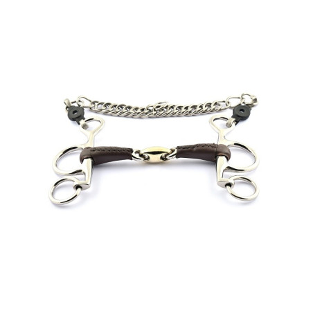 Muserola Pelham Jump'In ramas pequeñas doble rotura recubierta de cuero