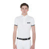 Polo de competición ajustado de manga corta para hombre con inserciones negras Garen Equestro - Blanco