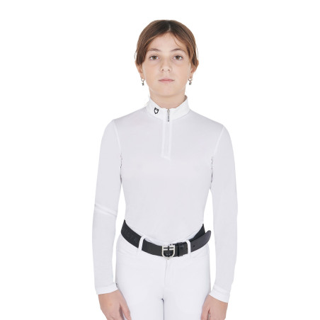 Polo de competición para niña entallado de manga larga con protección UV y cremallera Anahid Equestro