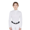 Polo de competición para niña entallado de manga larga con protección UV y cremallera Anahid Equestro - Blanco