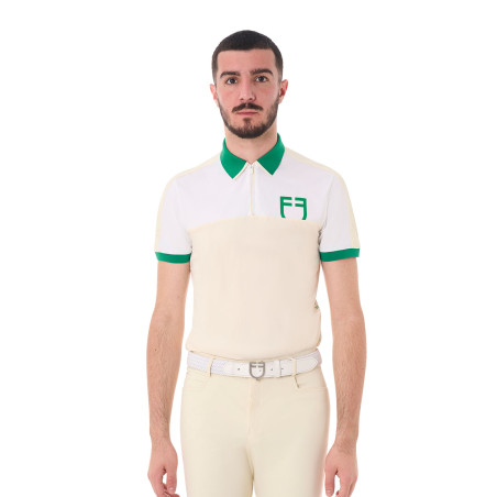 Polo de entrenamiento bicolor ajustado de manga corta con cremallera para hombre Equestro