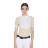 Polo ajustado de algodón plisado de manga corta para mujer Equestro - Beige