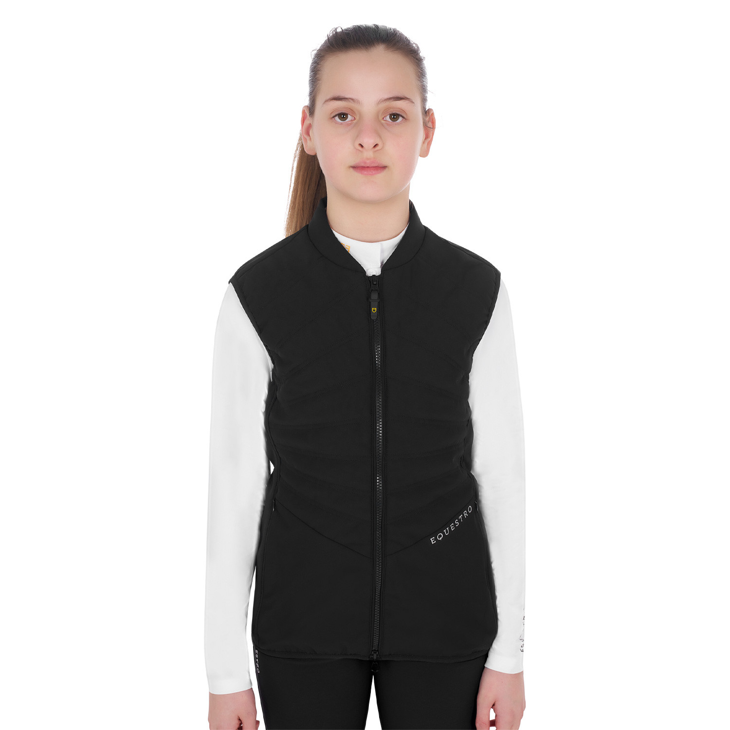 Veste sans manches fille cintrée en tissu technique Equestro Negro