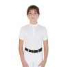 Polo de niña de concurso con mangas cortas y botones con malla Equestro - Blanco