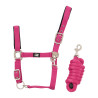Cabezada de nailon con refuerzo de cuero y ramal trenzado Supreme - Fucsia