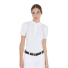 Polo de concurso Mujer de Manga Corta con Botones Equestro - Blanco / fucsia