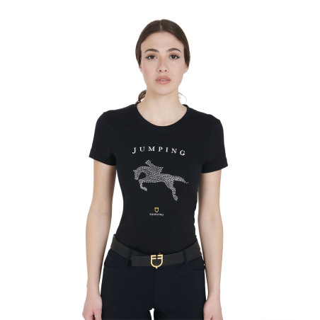 Camiseta entallada para mujer de salto de obstáculos con strass Equestro