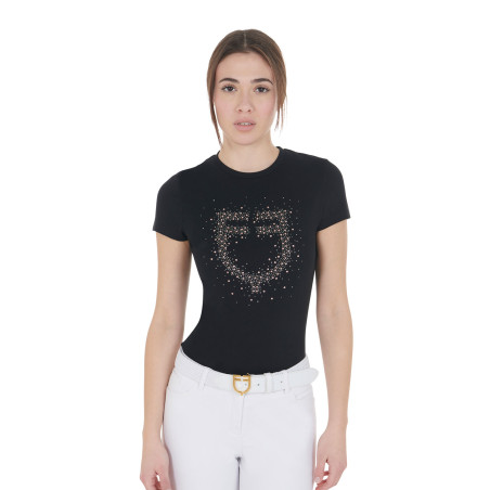 Camiseta ajustada rosa con strass para mujer Equestro
