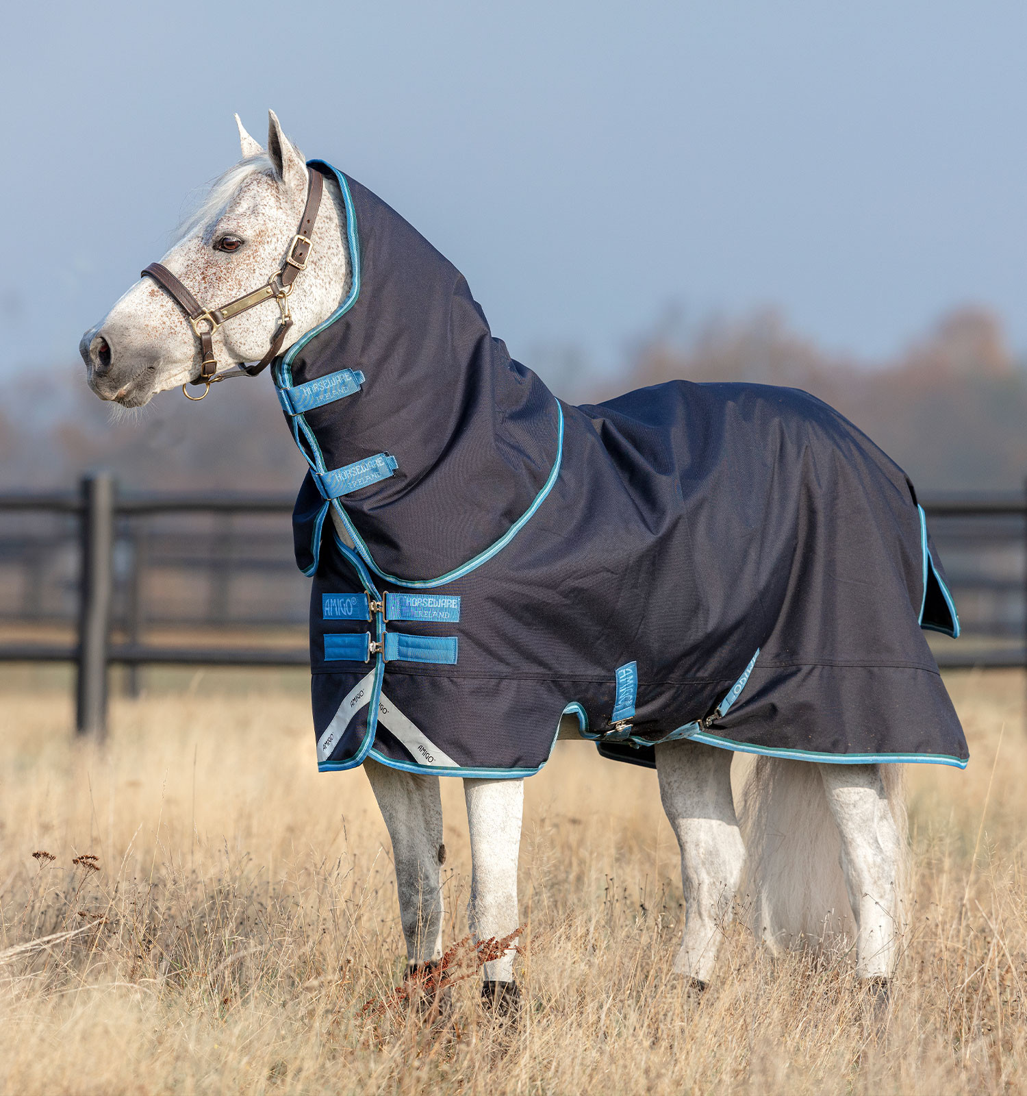 Manta Horseware Amigo Bravo 12 Plus Poney con cubrecuellos 250g Marina / turquesa Azul