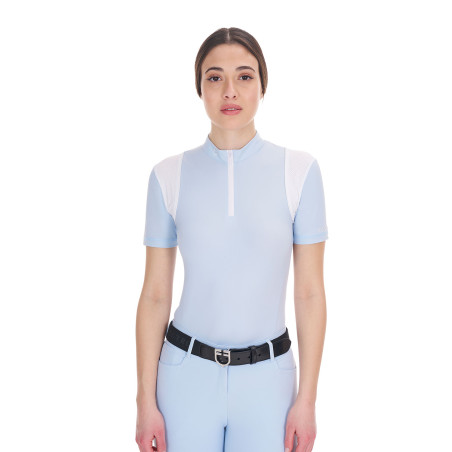 Polo de entrenamiento para mujer corte slim con inserciones de malla Equestro