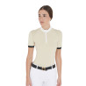 Polo de competición para mujer corte slim con inserciones en contraste en los hombros Equestro - Beige
