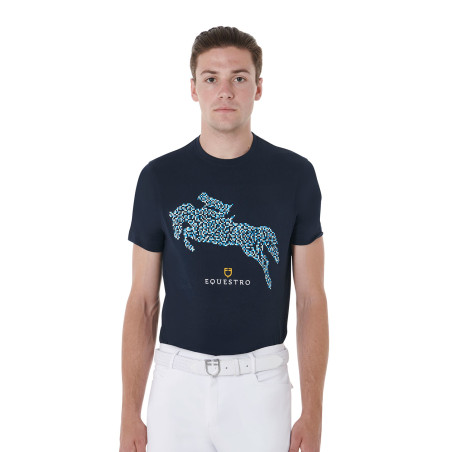 Camiseta de algodón Equestro para hombre corte slim estampado Jump