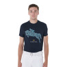 Camiseta de algodón Equestro para hombre corte slim estampado Jump - Marino