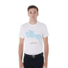 Camiseta de algodón Equestro para hombre corte slim estampado Jump - Blanco