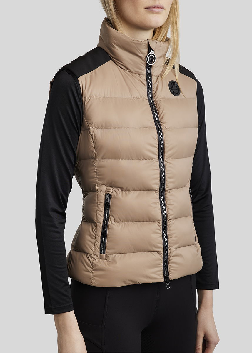 Chaleco acolchado sin mangas Montar MoAthena refinado para mujer Latté Marrón