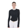 Polo de concurso slim fit para mujer con inserciones de malla Equestro - Negro