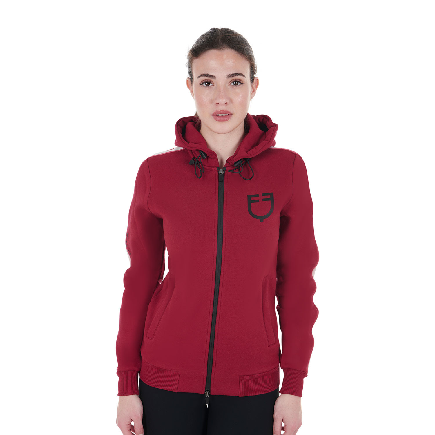 Sudadera con capucha Equestro para mujer con cremallera Scooter Beige Sudadera con capucha Equestro para mujer con cremallera Scooter Beige