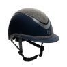 Casco de lujo con amplia visera y pedrería homologado EN 1384-2023 Equestro - Navy blue / plata