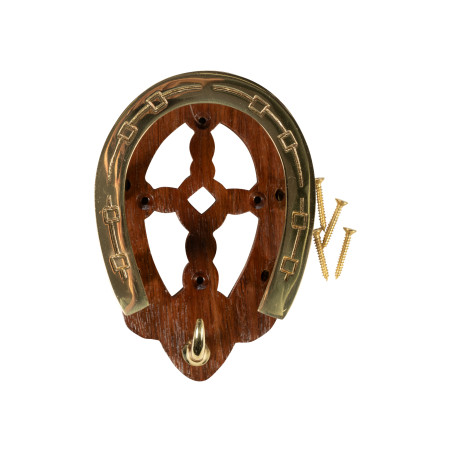 Soporte para bridas en forma de herradura HKM de madera y latón