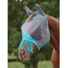 Máscara antimoscas Weatherbeeta ComFiTec Deluxe Mesh con orejas y flecos - Grís / turquesa
