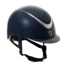Casco brillante Equestro con correa de piel sintética, visera estrecha, homologación EN1384-2023 - Navy blue / plata