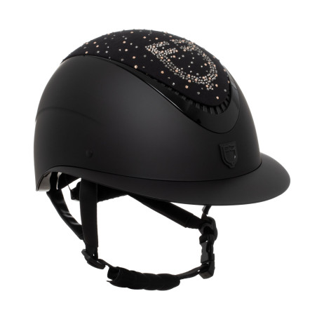 Casco Equestro mate con visera ancha y logotipo de strass homologado EN 1384-2023