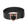 Cinturón Equestro de cuero negro con hebilla rose gold - Negro