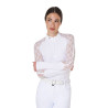 Polo de entrenamiento para mujer Equestro de manga larga con encaje - Blanco