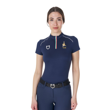 Polo de entrenamiento para mujer Equestro x FISE con cremallera bandera italiana de manga corta