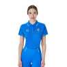 Polo de entrenamiento para mujer Equestro x FISE de tres botones y manga corta - Azul de Savoie