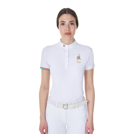Polo de concurso Equestro x FISE para mujer, corte slim, mangas cortas
