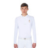 Polo de concurso para hombre de manga larga Equestro x FISE - Blanco