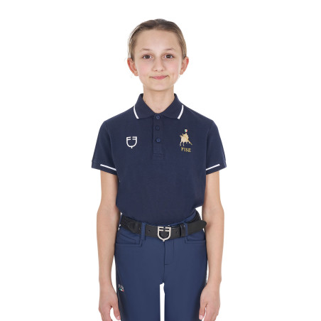Polo infantil unisex Equestro x FISE de tejido técnico de manga corta