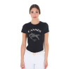 Camiseta de mujer Equestro Cannes de algodón con strass de manga corta - Negro