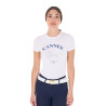 Camiseta de mujer Equestro Cannes de algodón con strass de manga corta - Blanco