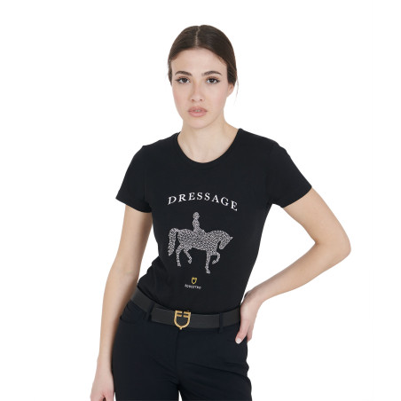 Camiseta mujer Equestro corte slim de doma con strass manga corta