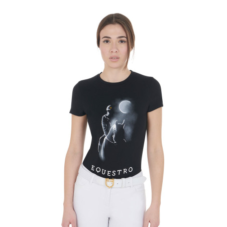 Camiseta de mujer Equestro corte slim estampado Moonlight de manga corta