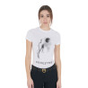 Camiseta de mujer Equestro corte slim estampado Moonlight de manga corta - Blanco