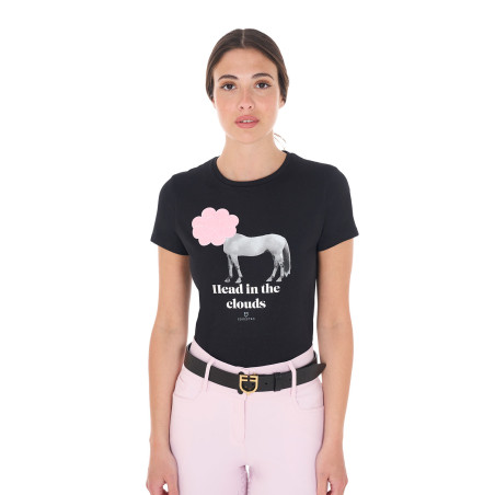 Camiseta de mujer Equestro Head In The Clouds de algodón de manga corta