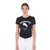 Camiseta de mujer Equestro Jumping Horse Club de algodón de manga corta - Negro