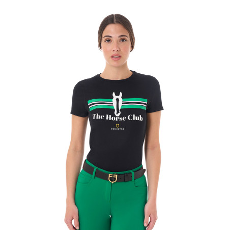 Camiseta mujer Equestro Stripe Horse Club de algodón de manga corta