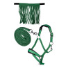 Juego de cabezada HKM Lilly con mosquetón y flecos desmontables - Verde