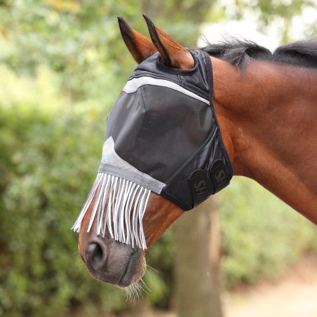 Máscara antimoscas Shires FlyGuard Pro de malla fina con pasaje para orejas y nariz con flecos
