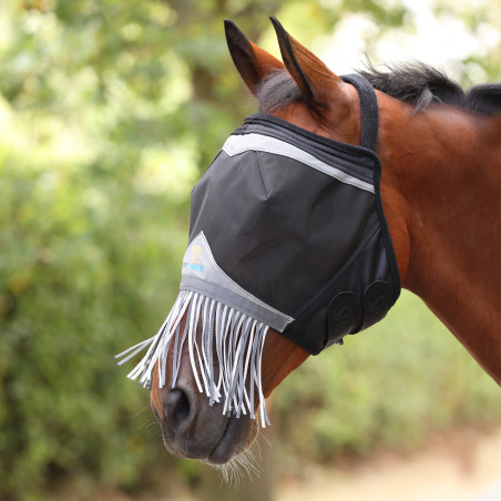 Máscara anti-moscas Shires FlyGuard Pro de malla fina sin orejas con nariz y flecos