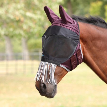 Máscara anti-moscas Shires FlyGuard Pro Deluxe con orejas, nariz y flecos