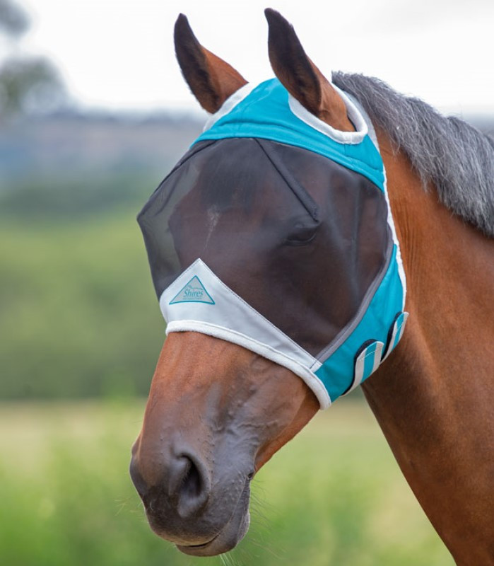 Máscara anti moscas con hueco para orejas Shires Azúl cerceta